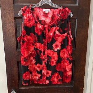 Calvin Klein Black and Red Floral Blouse